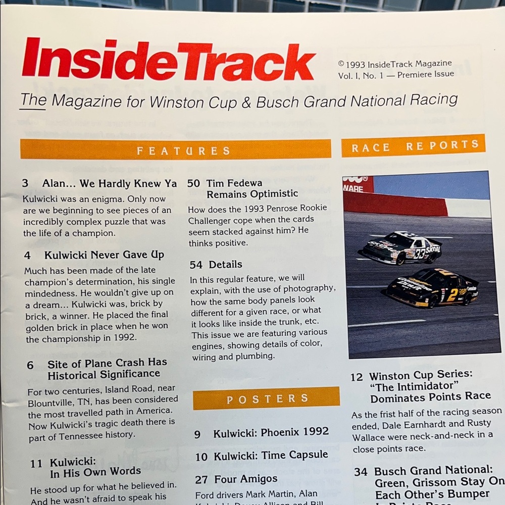 InsideTrack Premiere Issue Magazine - Alan Kulwicki: Remembered - Picture 2 of 5